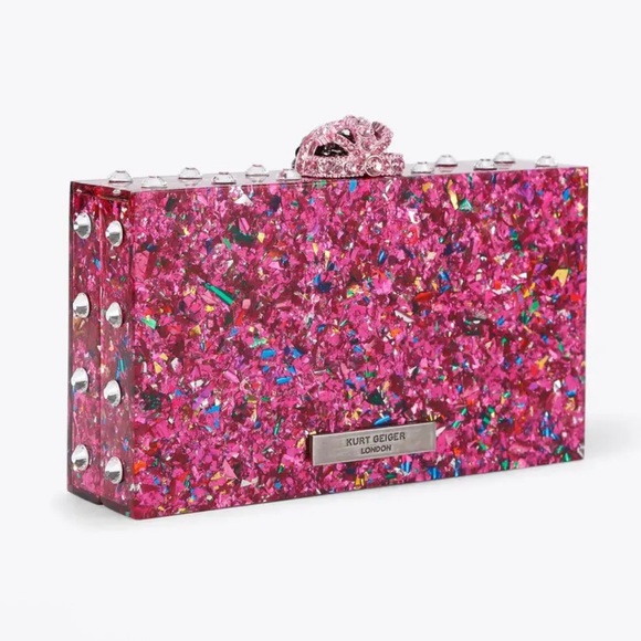 Kurt Geiger Pink Glitter London Box Clutch - Picture 4 of 12